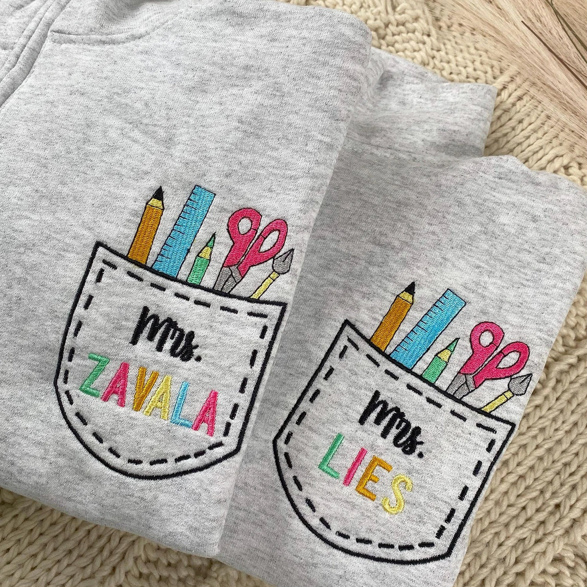 Custom Name Art Teacher Pocket Embroidery Quarter-Zip Sweatshirt - Daycare, Coworker Appreciation Week Gift