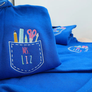 Custom Name Art Teacher Pocket Embroidery Quarter-Zip Sweatshirt - Daycare, Coworker Appreciation Week Gift