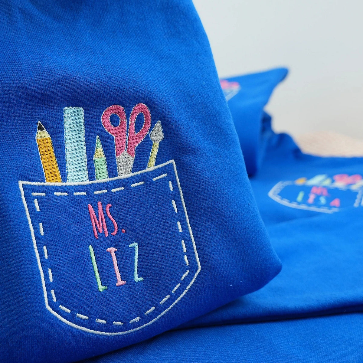 Custom Name Art Teacher Pocket Embroidery Quarter-Zip Sweatshirt - Daycare, Coworker Appreciation Week Gift