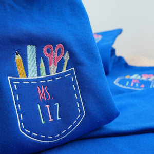 Custom Name Art Teacher Pocket Embroidery Quarter-Zip Sweatshirt - Daycare, Coworker Appreciation Week Gift
