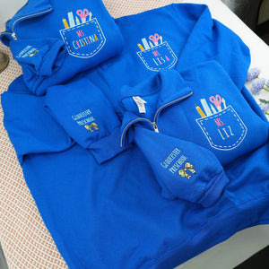 Custom Name Art Teacher Pocket Embroidery Quarter-Zip Sweatshirt - Daycare, Coworker Appreciation Week Gift