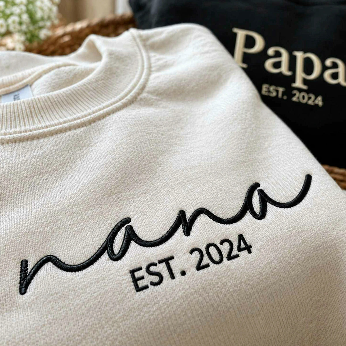Matching Nana and Papa Sweatshirts, Personalized Embroidered Grandkids Name on Sleeve, Gifts for Grandparents