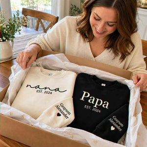 Matching Nana and Papa Sweatshirts, Personalized Embroidered Grandkids Name on Sleeve, Gifts for Grandparents