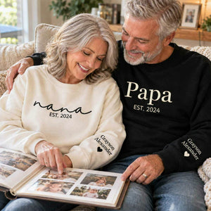 Matching Nana and Papa Sweatshirts, Personalized Embroidered Grandkids Name on Sleeve, Gifts for Grandparents