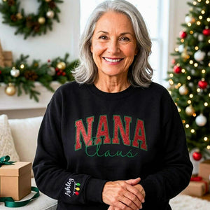 Nana Claus Glitter Sweatshirt, Personalized Embroidered Christmas Applique Crewneck, Christmas Gift for Nana