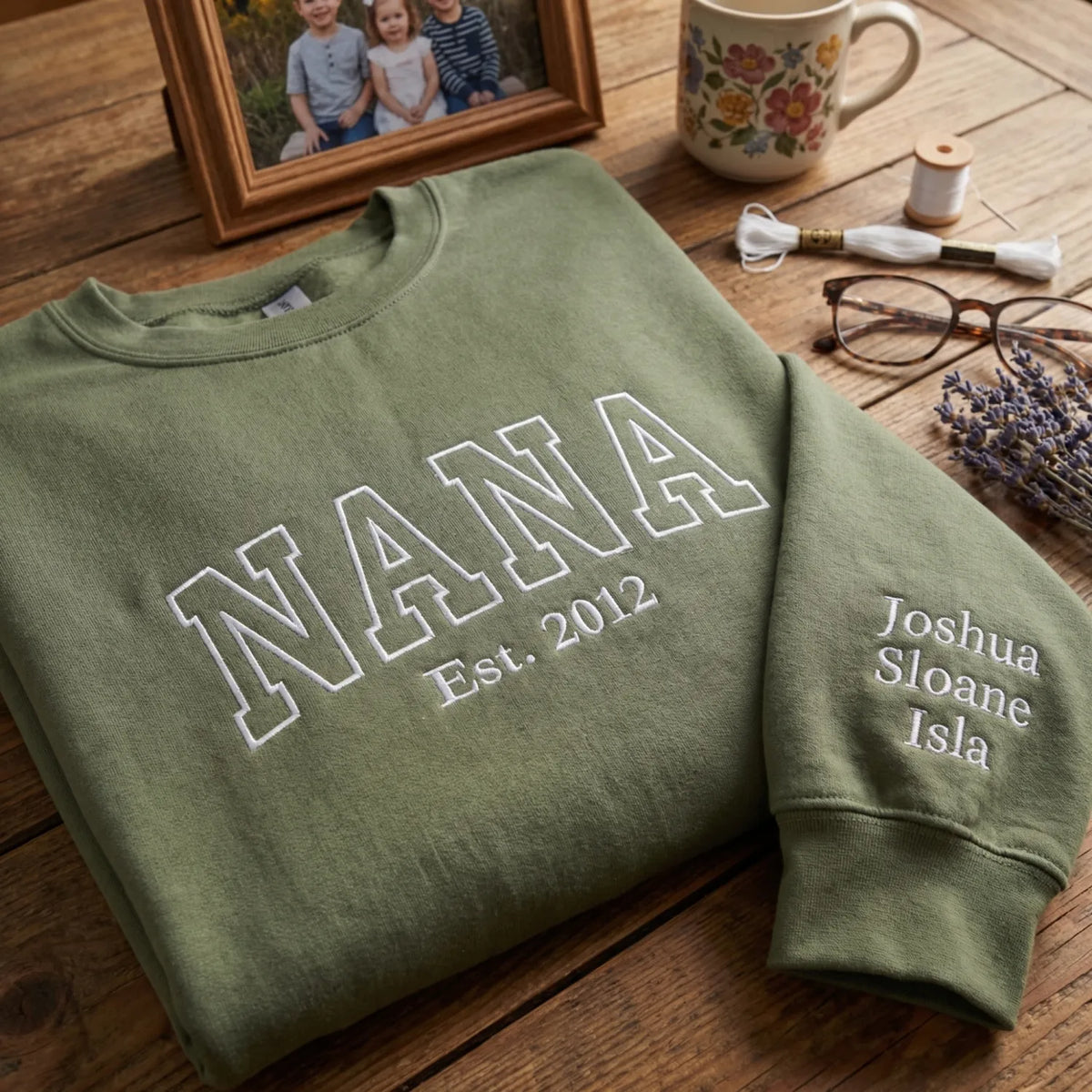 Personalized Nana Sweatshirt with Grandkids Names - Custom Embroidered Nana Est Year Gift