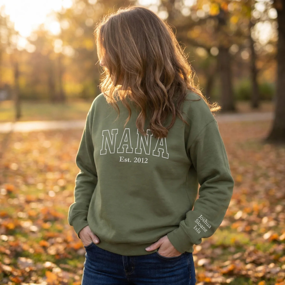 Personalized Nana Sweatshirt with Grandkids Names - Custom Embroidered Nana Est Year Gift