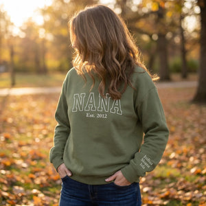 Personalized Nana Sweatshirt with Grandkids Names - Custom Embroidered Nana Est Year Gift