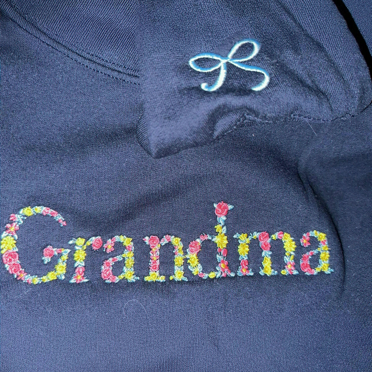 Embroidered Grandma Sweatshirt with Floral - Personalized Nana Sweater Kid's Names on Sleeve