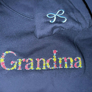 Embroidered Grandma Sweatshirt with Floral - Personalized Nana Sweater Kid's Names on Sleeve