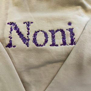 Embroidered Grandma Sweatshirt with Floral - Personalized Nana Sweater Kid's Names on Sleeve