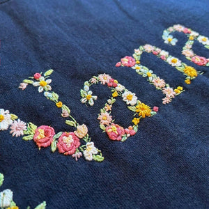 Embroidered Grandma Sweatshirt with Floral - Personalized Nana Sweater Kid's Names on Sleeve