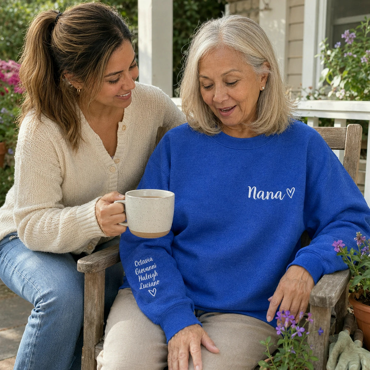 Embroidered Nana Sweatshirt for Grandma Gift - Personalized Grandkids Name on Sleeve