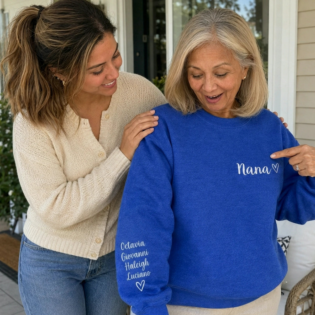 Embroidered Nana Sweatshirt for Grandma Gift - Personalized Grandkids Name on Sleeve