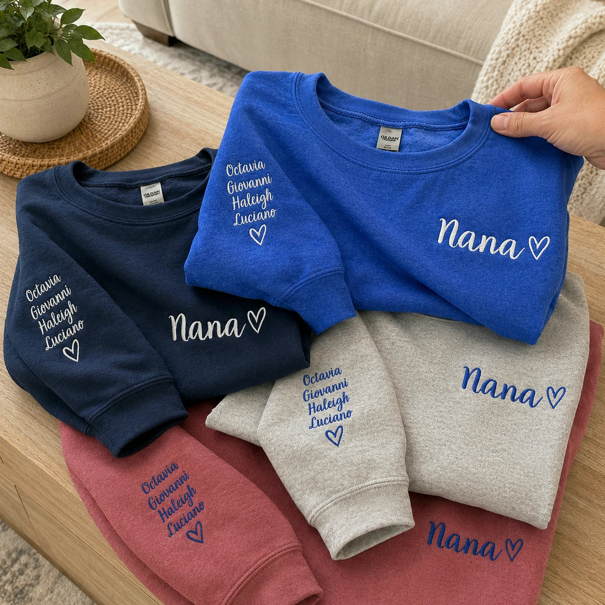 Embroidered Nana Sweatshirt for Grandma Gift - Personalized Grandkids Name on Sleeve