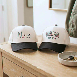 Matching Nana and Papa Snapback Hat, Embroidered EST Year Baseball Cap, New Grandparents Gift