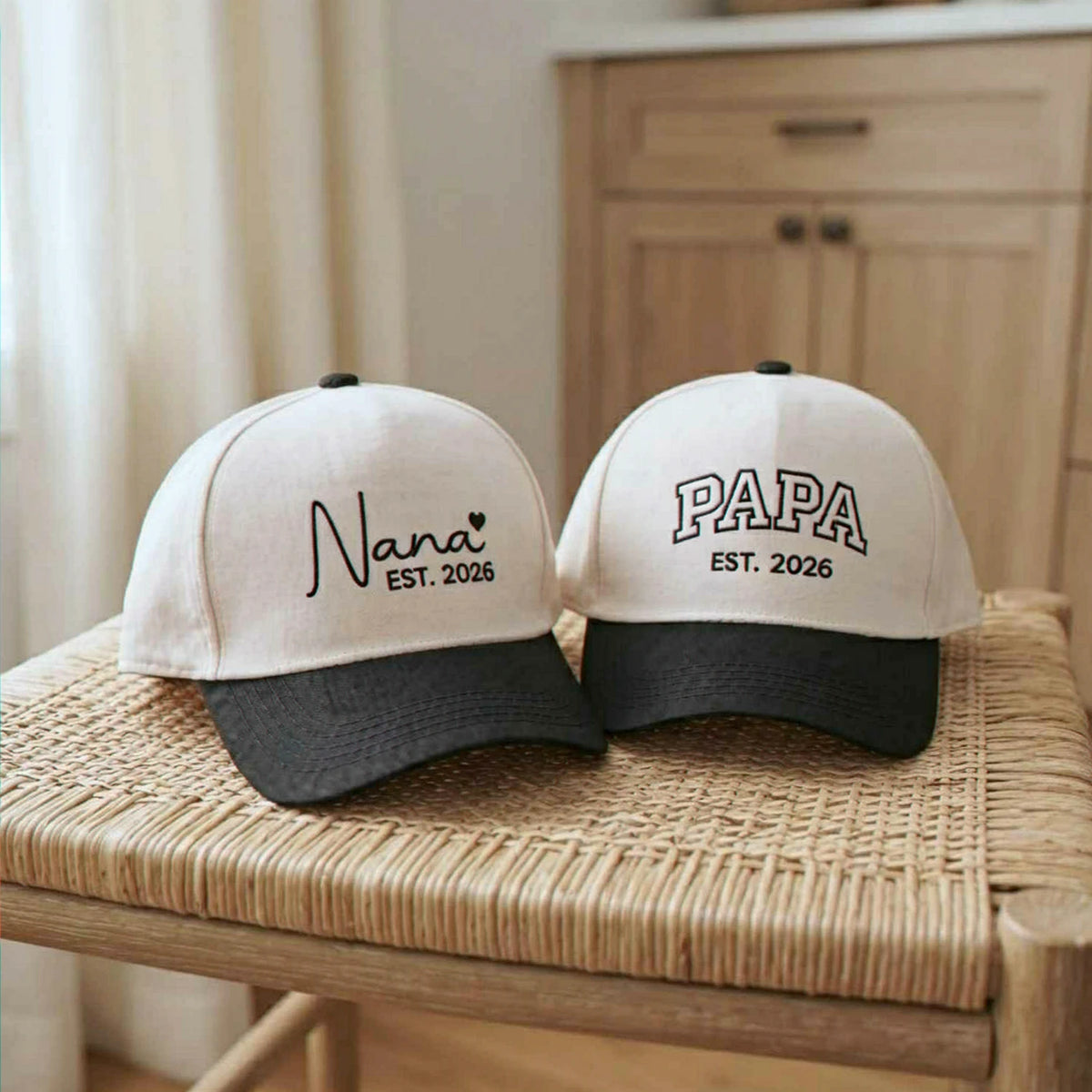 Matching Nana and Papa Snapback Hat, Embroidered EST Year Baseball Cap, New Grandparents Gift