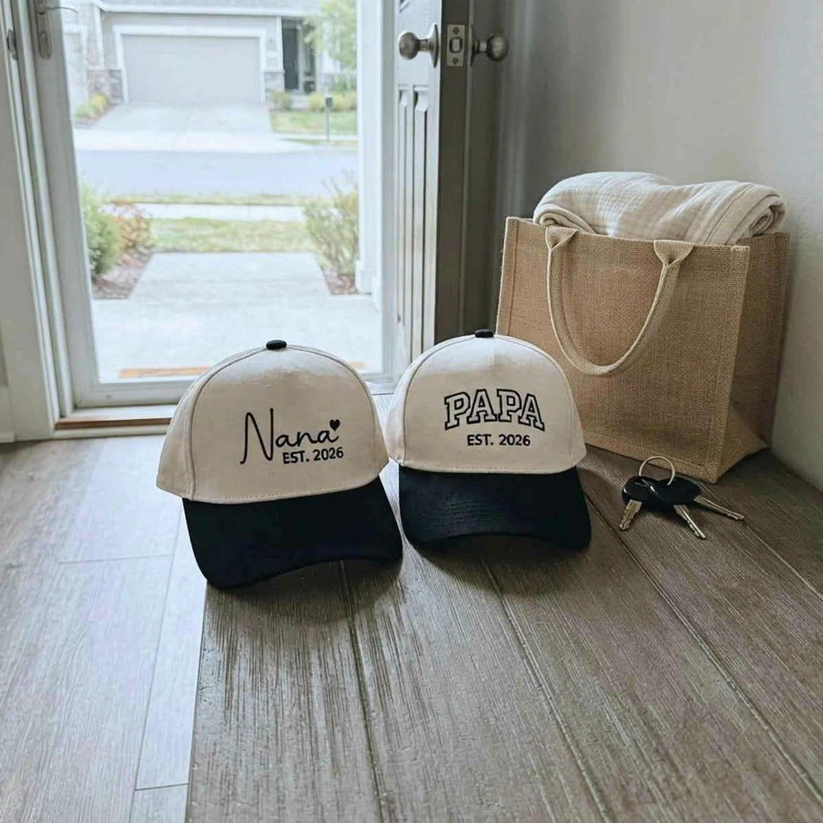 Matching Nana and Papa Snapback Hat, Embroidered EST Year Baseball Cap, New Grandparents Gift