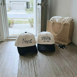 Matching Nana and Papa Snapback Hat, Embroidered EST Year Baseball Cap, New Grandparents Gift