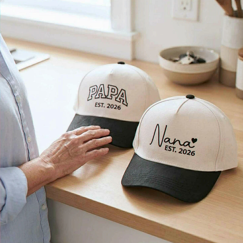 Matching Nana and Papa Snapback Hat, Embroidered EST Year Baseball Cap, New Grandparents Gift