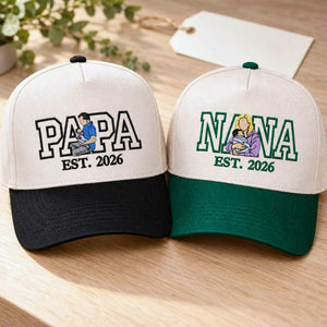 Custom Nana and Papa Portrait Snapback Hat - Embroidered from Photo Baseball Cap, Grandma and Grandpa Gifts