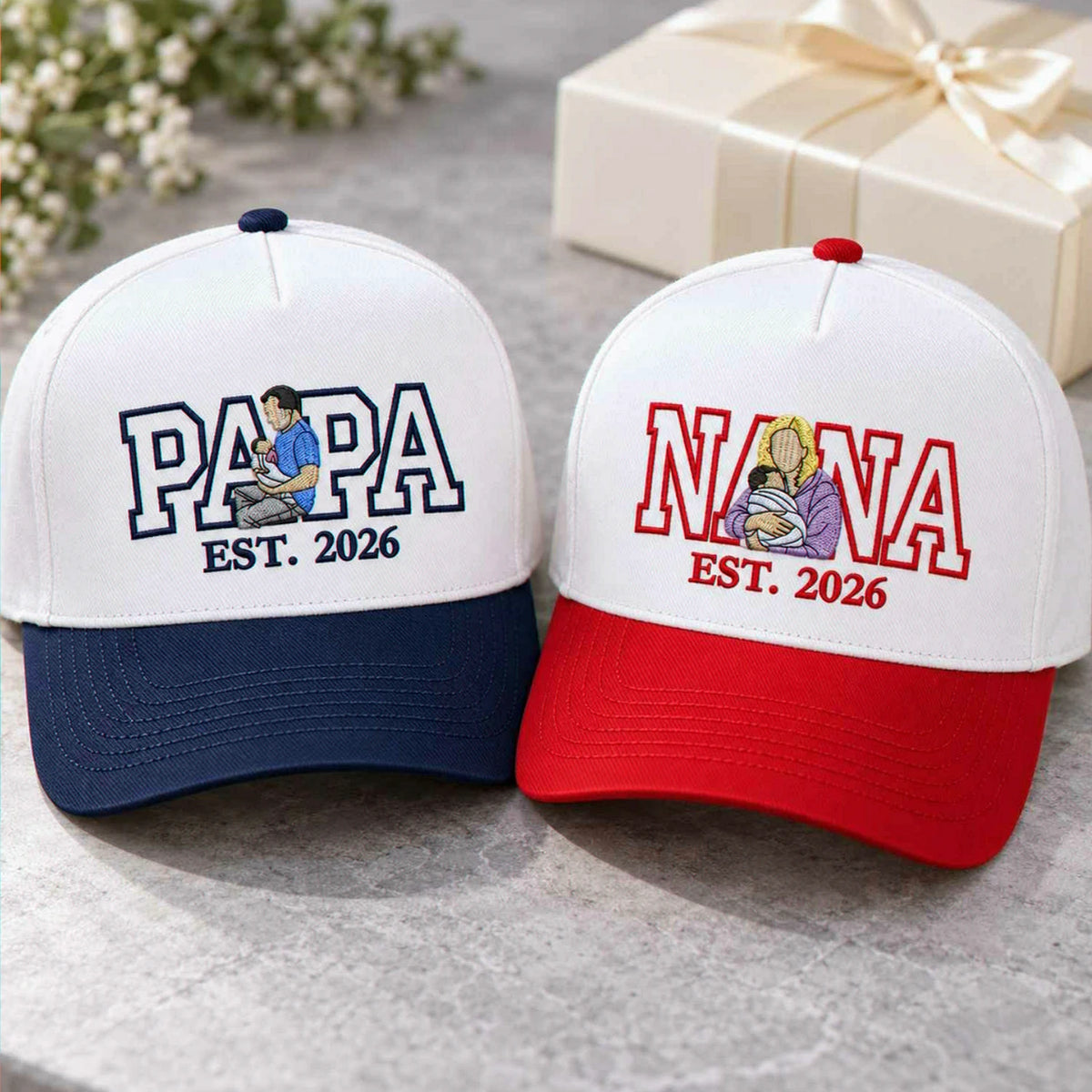 Custom Nana and Papa Portrait Snapback Hat - Embroidered from Photo Baseball Cap, Grandma and Grandpa Gifts