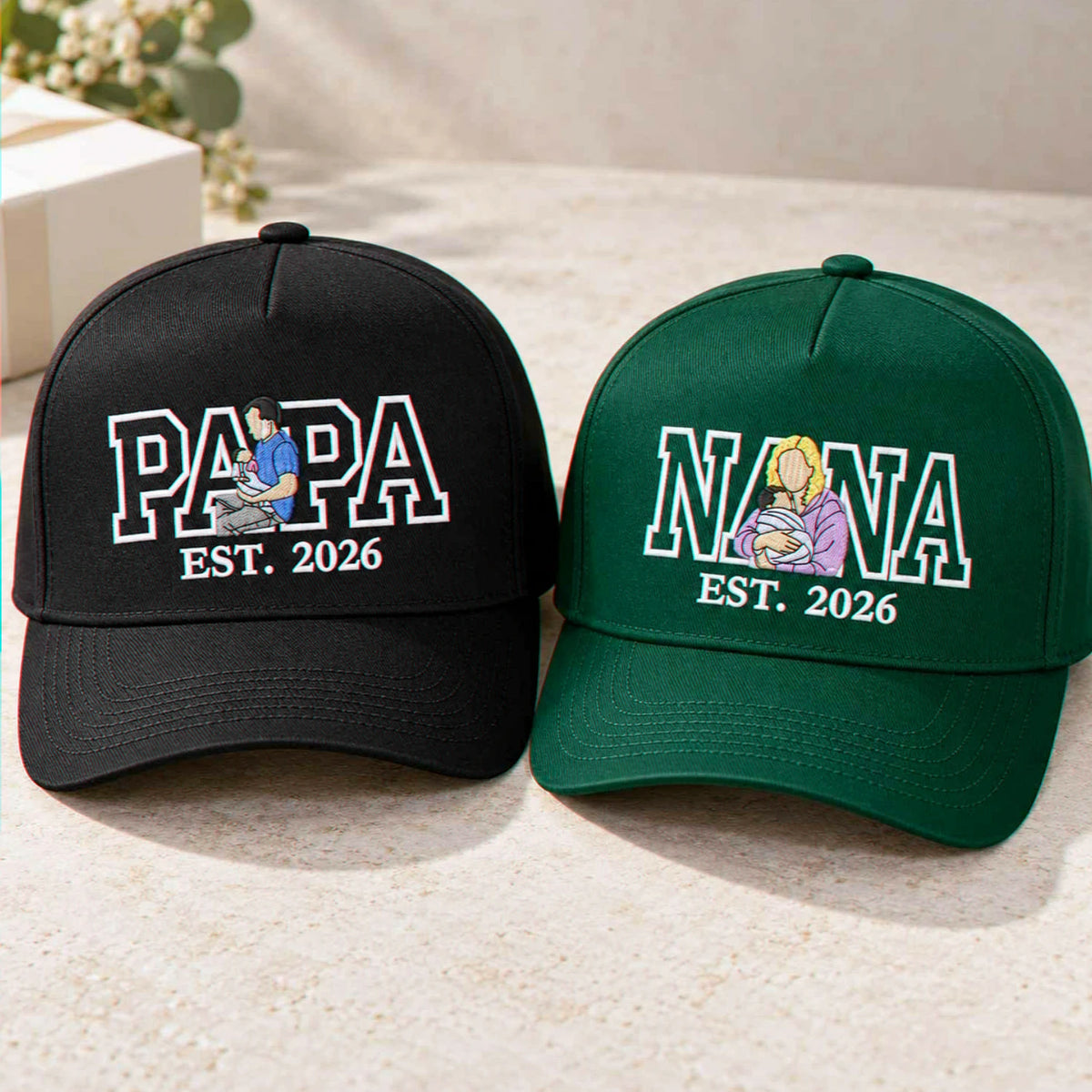 Custom Nana and Papa Portrait Snapback Hat - Embroidered from Photo Baseball Cap, Grandma and Grandpa Gifts