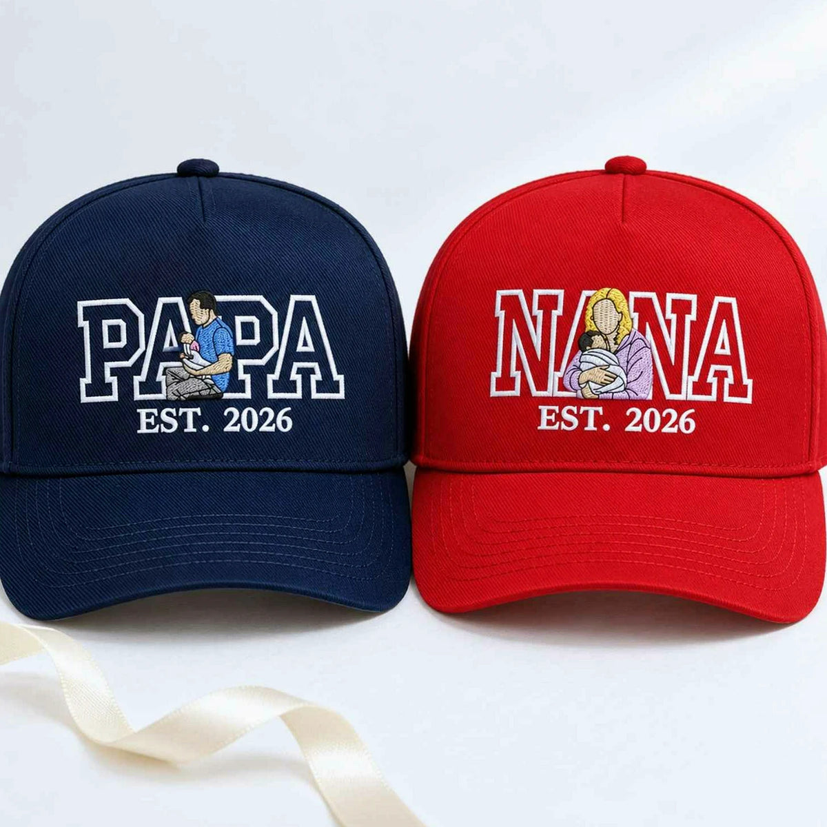Custom Nana and Papa Portrait Snapback Hat - Embroidered from Photo Baseball Cap, Grandma and Grandpa Gifts