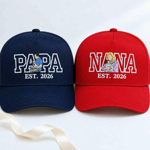 Custom Nana and Papa Portrait Snapback Hat - Embroidered from Photo Baseball Cap, Grandma and Grandpa Gifts