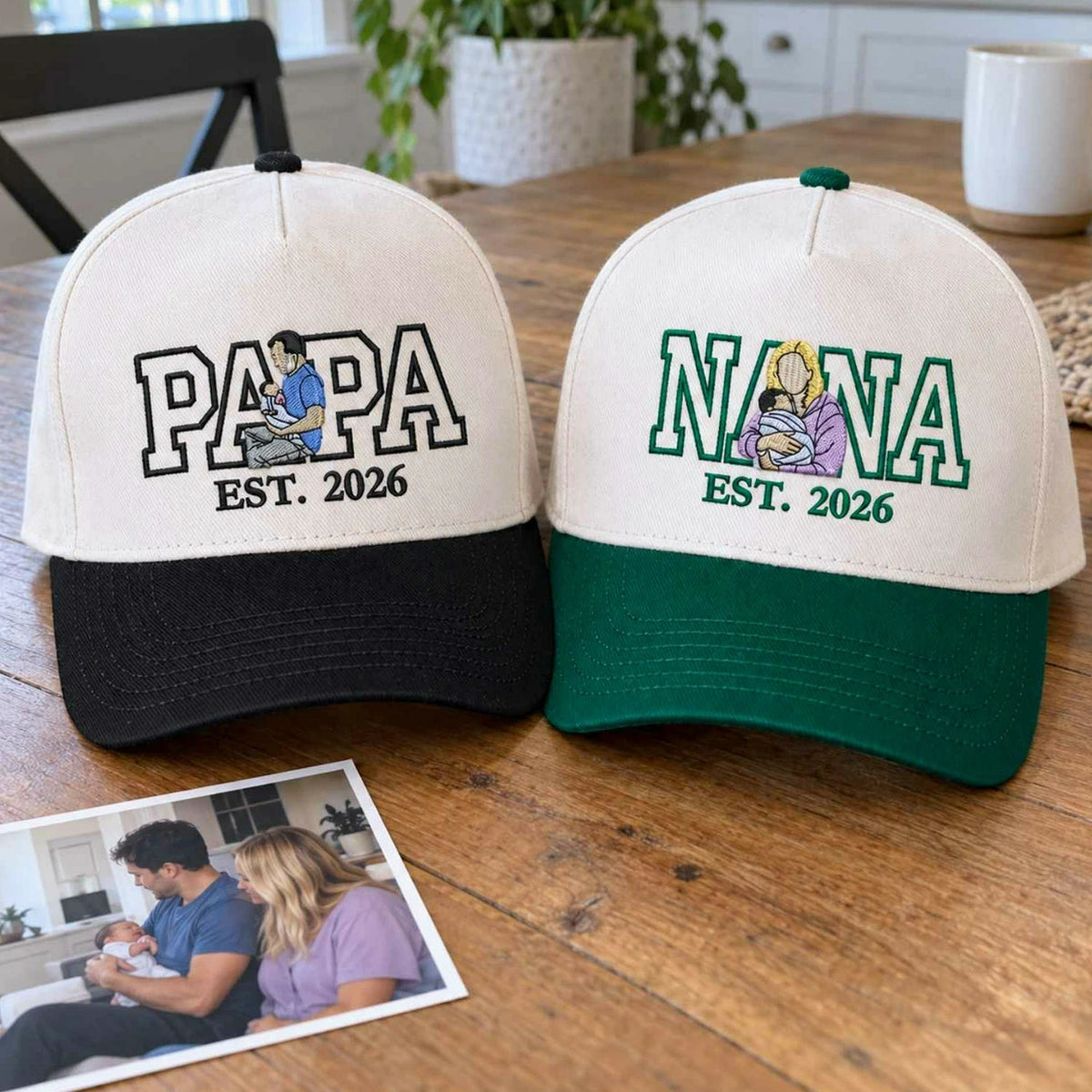 Custom Nana and Papa Portrait Snapback Hat - Embroidered from Photo Baseball Cap, Grandma and Grandpa Gifts