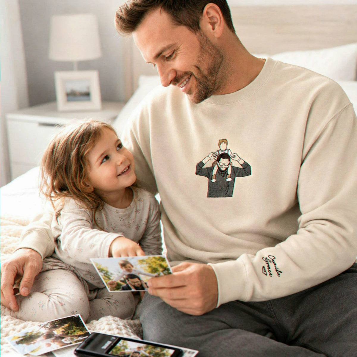 First Father’s Day Custom Embroidered Sweatshirt, Personalized New Dad Gift