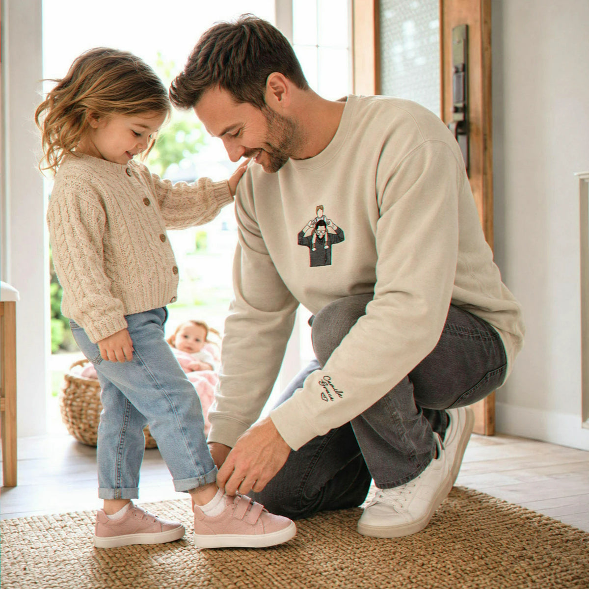 First Father’s Day Custom Embroidered Sweatshirt, Personalized New Dad Gift