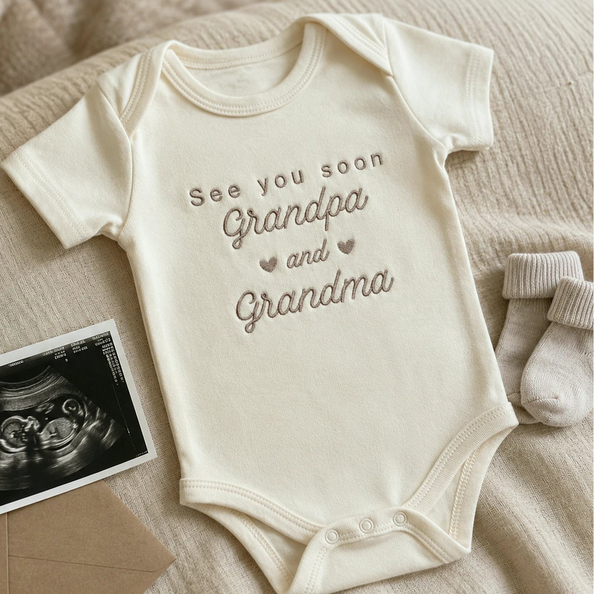 Embroidered See You Soon Baby Bodysuit for New Grandparents