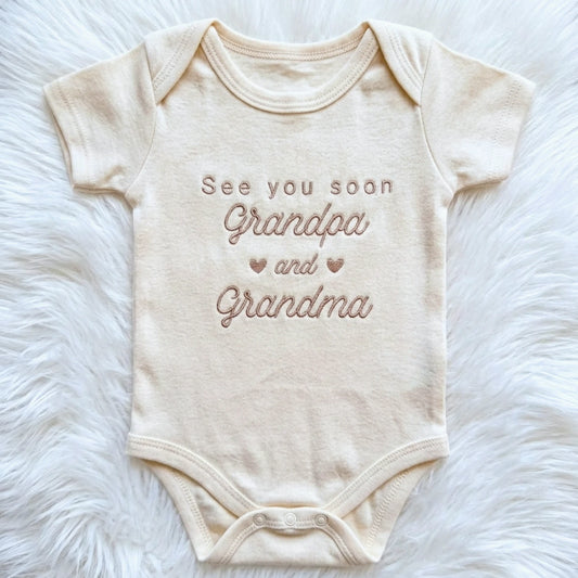 Embroidered See You Soon Baby Bodysuit for New Grandparents