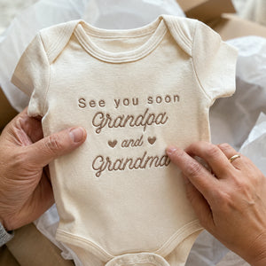 Embroidered See You Soon Baby Bodysuit for New Grandparents