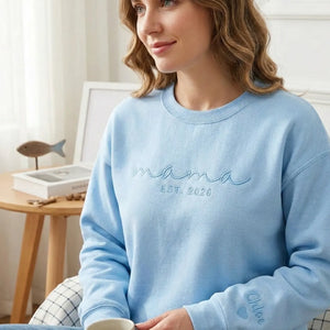 Mother’s Day Gift for Daughter - Custom Mama Embroidered Sweatshirt with Name on Sleeve