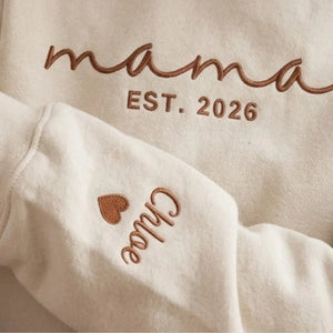 Mother’s Day Gift for Daughter - Custom Mama Embroidered Sweatshirt with Name on Sleeve