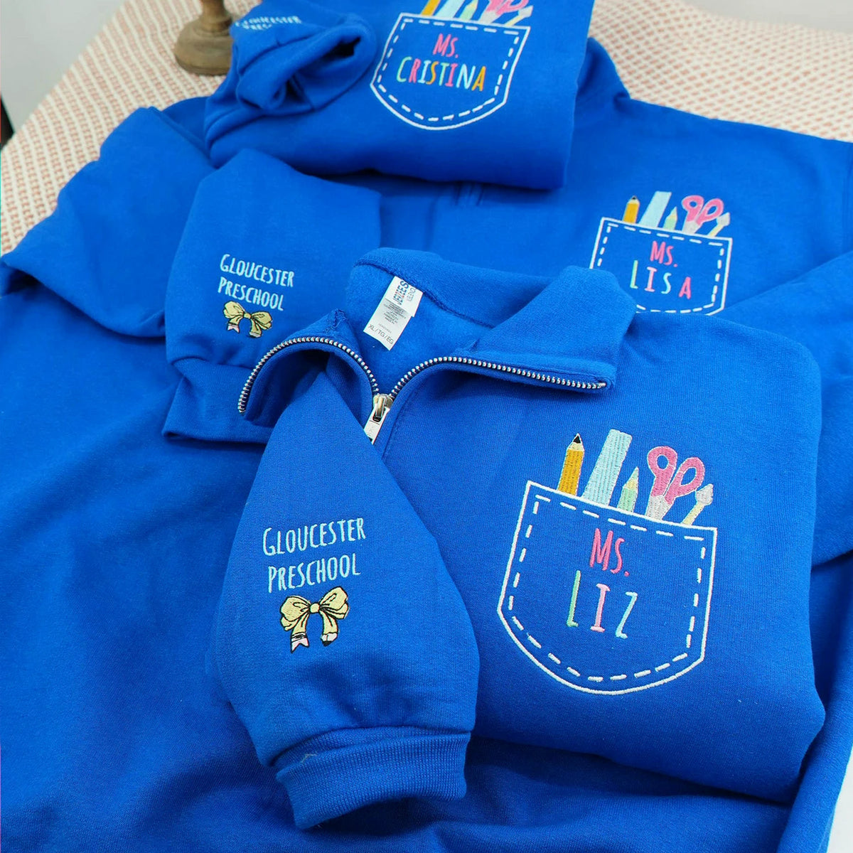 Personalized Kindergarten Teacher Quarter Zip - Embroidered Name & Classroom Supplies Pocket - Teacher Appreciation Gift