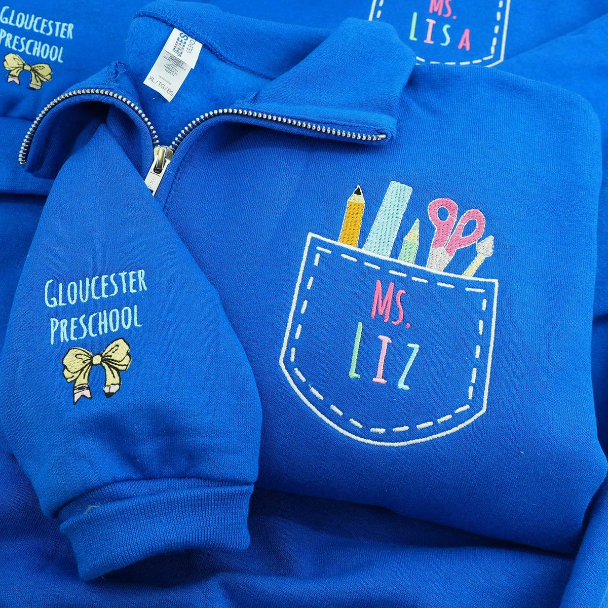 Personalized New Preschool Teacher Quarter Zip - Embroidered Name & School Supplies Pocket - First Time Teacher Gift for Her