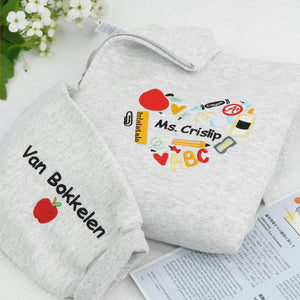 Personalized New Preschool Teacher Quarter Zip - Embroidered Name with Classroom Elements Heart - First Time Teacher Gift for Her