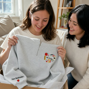 Personalized New Preschool Teacher Quarter Zip - Embroidered Name with Classroom Elements Heart - First Time Teacher Gift for Her