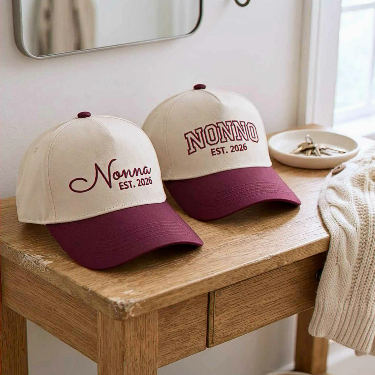 Matching Nonna and Nonno Snapback Hat, Embroidered Est Year Baseball Cap, Gift for New Grandma Grandpa