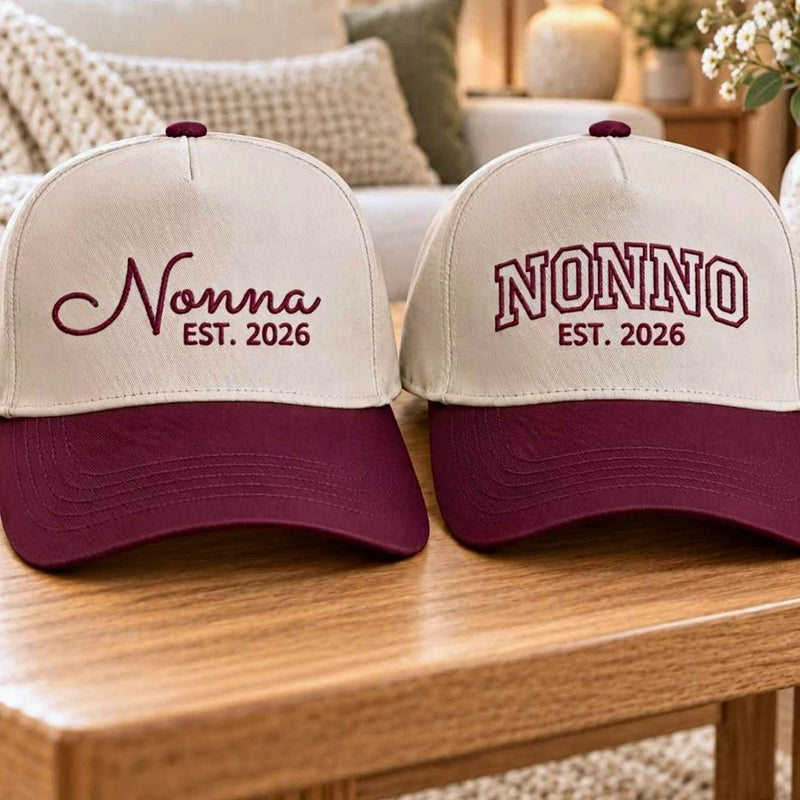 Matching Nonna and Nonno Snapback Hat, Embroidered Est Year Baseball Cap, Gift for New Grandma Grandpa