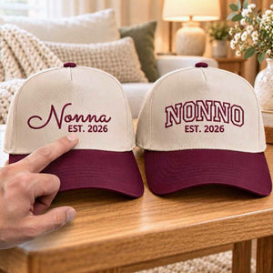 Matching Nonna and Nonno Snapback Hat, Embroidered Est Year Baseball Cap, Gift for New Grandma Grandpa