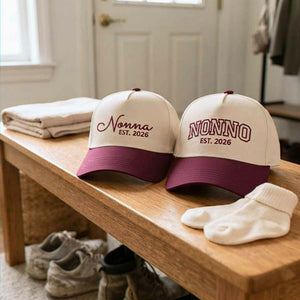 Matching Nonna and Nonno Snapback Hat, Embroidered Est Year Baseball Cap, Gift for New Grandma Grandpa