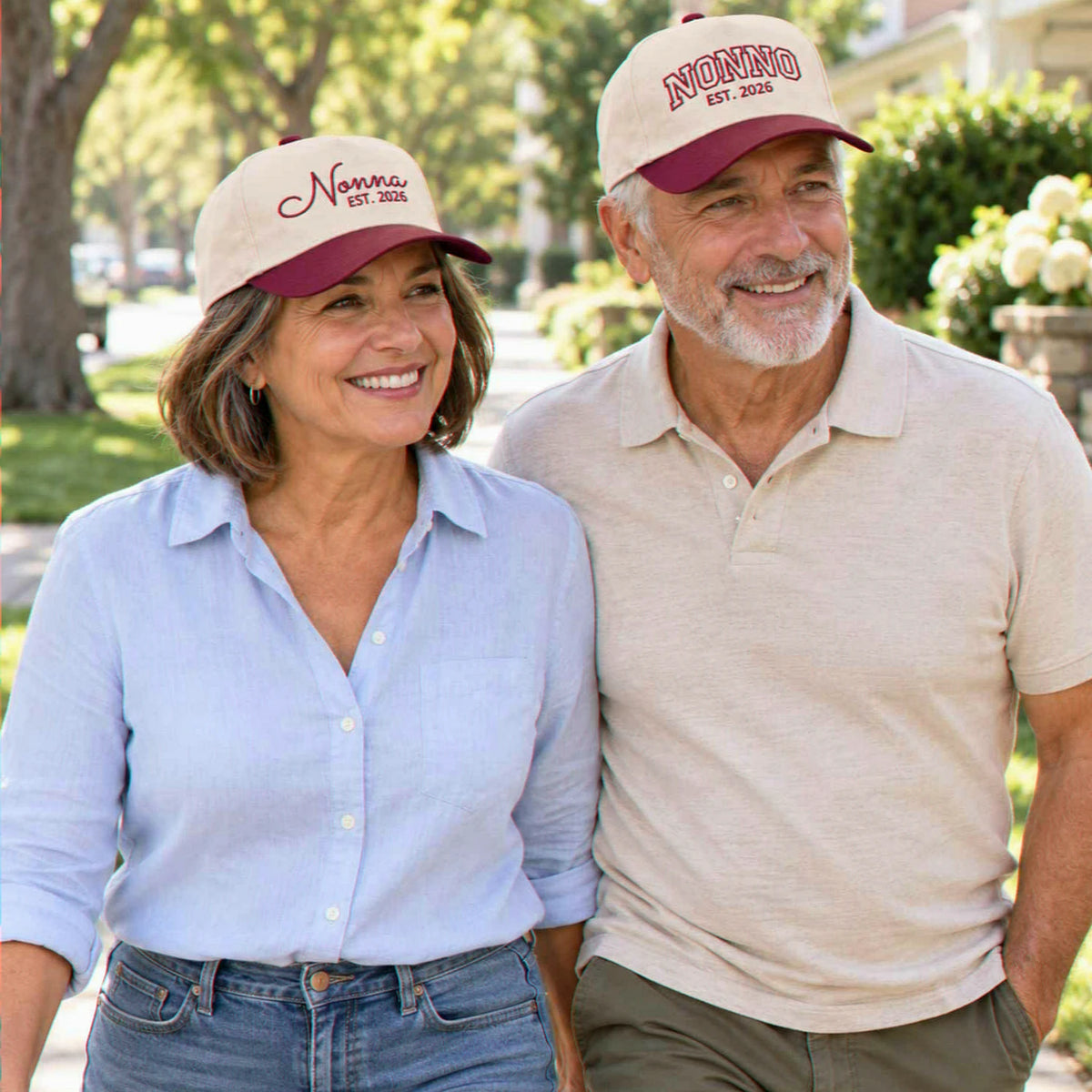 Matching Nonna and Nonno Snapback Hat, Embroidered Est Year Baseball Cap, Gift for New Grandma Grandpa