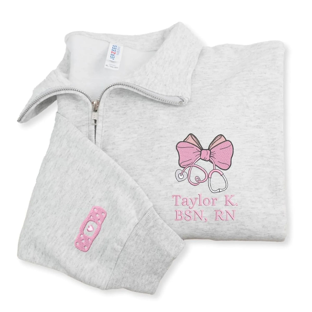 Custom Credentials Nursing Quarter Zip, Personalized Embroidered Name & Title, RN BSN NP Nurse Week Gift