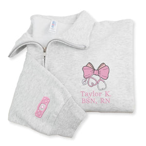Custom Credentials Nursing Quarter Zip, Personalized Embroidered Name & Title, RN BSN NP Nurse Week Gift