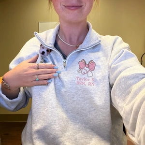Custom Credentials Nursing Quarter Zip, Personalized Embroidered Name & Title, RN BSN NP Nurse Week Gift