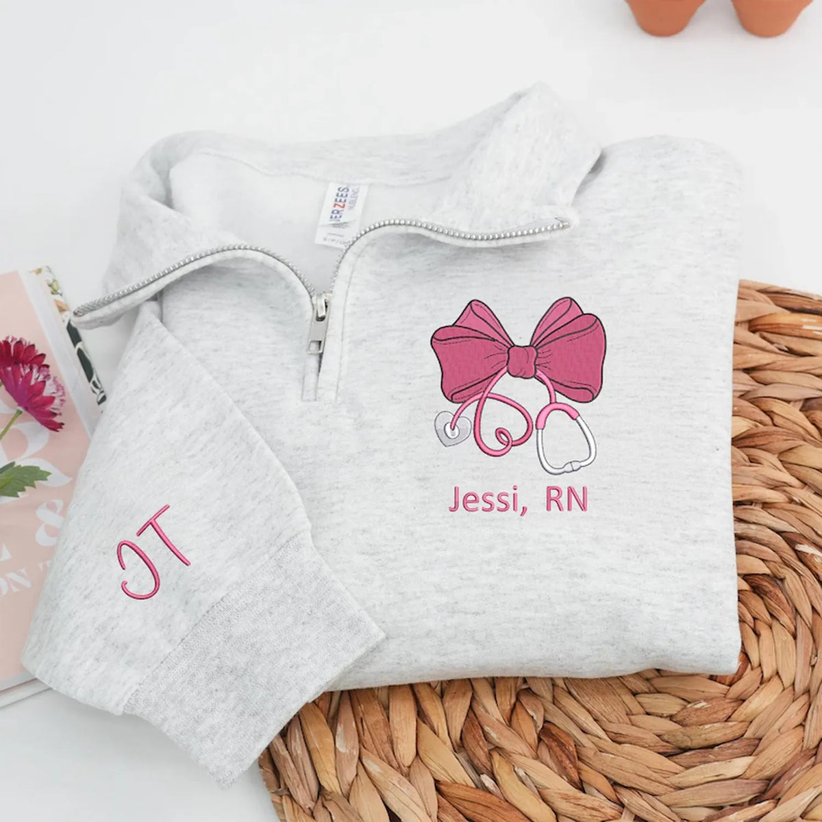 Custom Credentials Nursing Quarter Zip, Personalized Embroidered Name & Title, RN BSN NP Nurse Week Gift